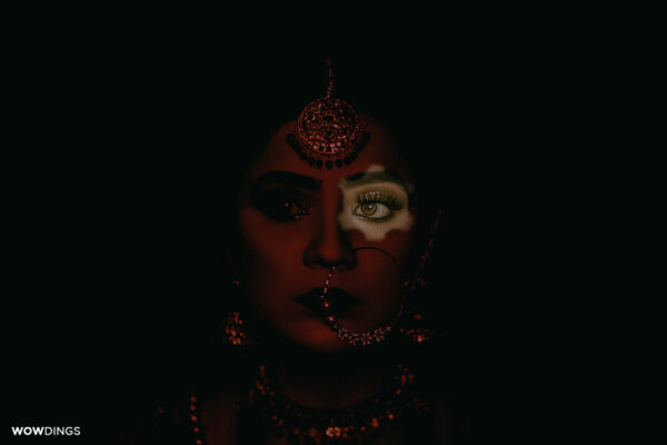Beautiful fine art light and shadow wedding photojournalism documentary shot of an indian muslim bride in delhi