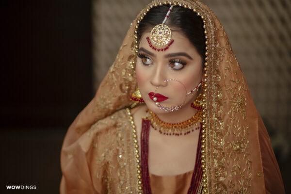 Gorgeous muslim bridal candid portrait at a Nikaah wedding in delhi