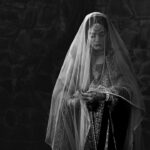 Beautiful black and white portrait of a muslim bride in Delhi at a nikaah