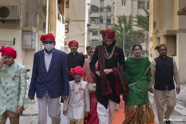 Muslim groom and his family baraat arriving at brides place at a wedding in delhi