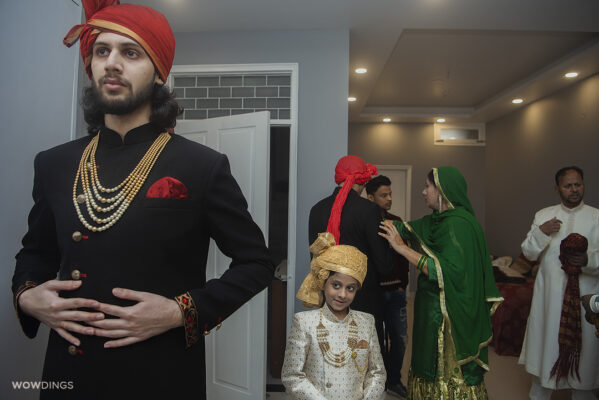 Groom getting ready for baraat at a traditional muslim wedding in delhi