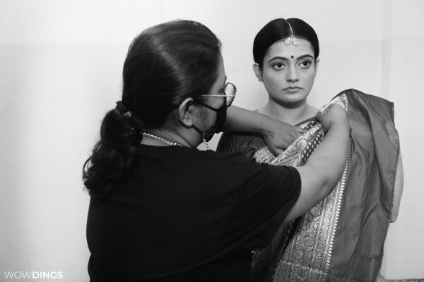 black and white photo of a bengali bride