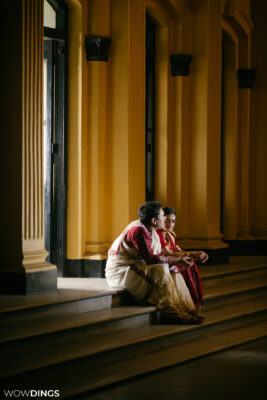 couple sitting at burdwan rajbari vijay mahal