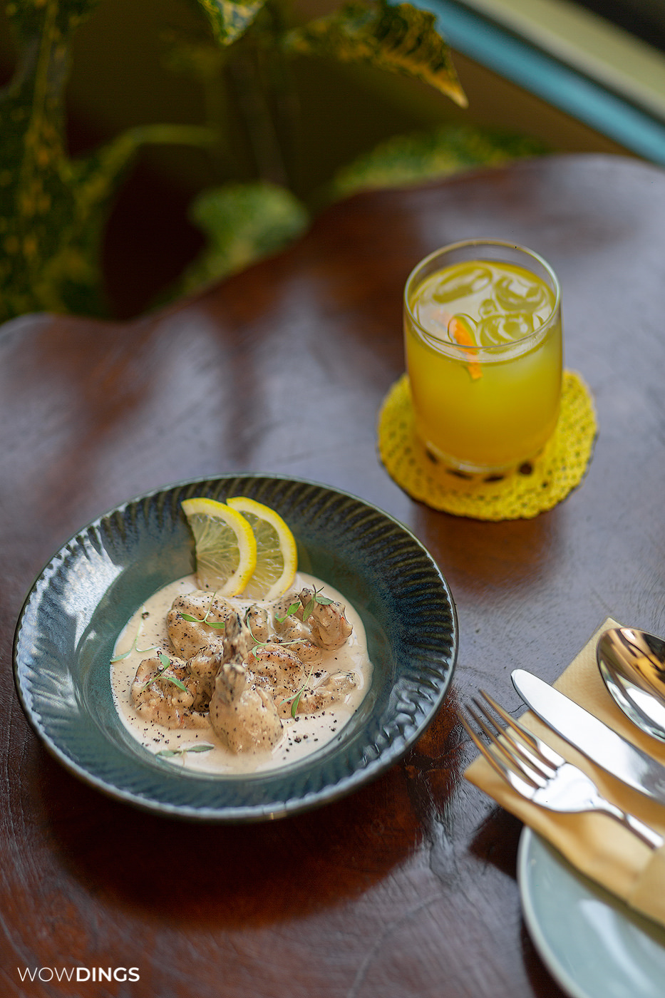 lemon and cream prawns Amaltas Cafe food photography