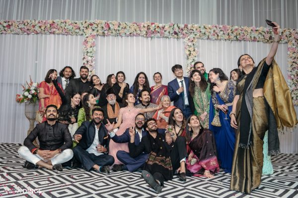 Actress Sarah Hashmi with her friends and family at her wedding reception
