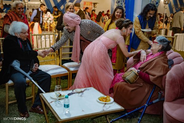 Actress Sarah Hashmi meeting guests at her posh Delhi farmhouse wedding party