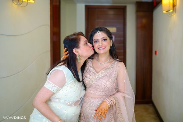 intimate bridal portrait with mother before engagement ceremony at indian wedding candid photography in delhi