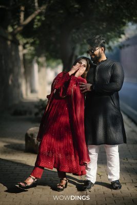 girl wearing red kurti in Delhi streets