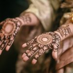 Muslim bride's with during a mehendi ceremony