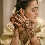 Muslim bride's with during a mehendi ceremony