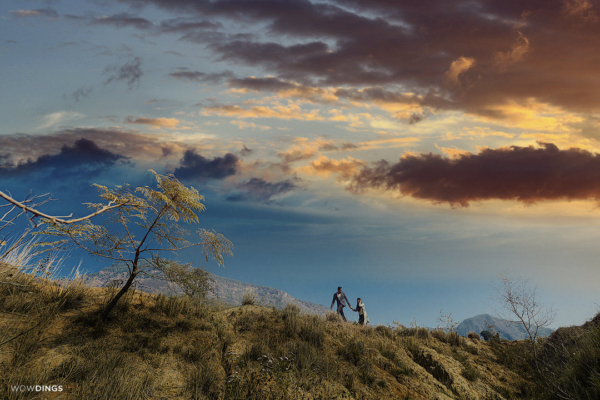 prewedding photoshoot of couple under the sky
