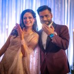 couple showing off their wedding rings after engagement ceremony in a delhi wedding candid wedding photography