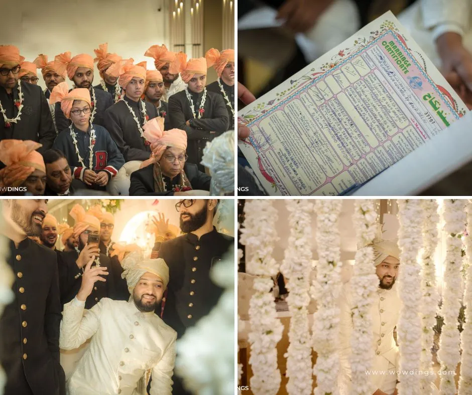 Nikaah: a muslim wedding photography blog 19 Groom looks at the bride through the flower curtain separation in a muslim wedding